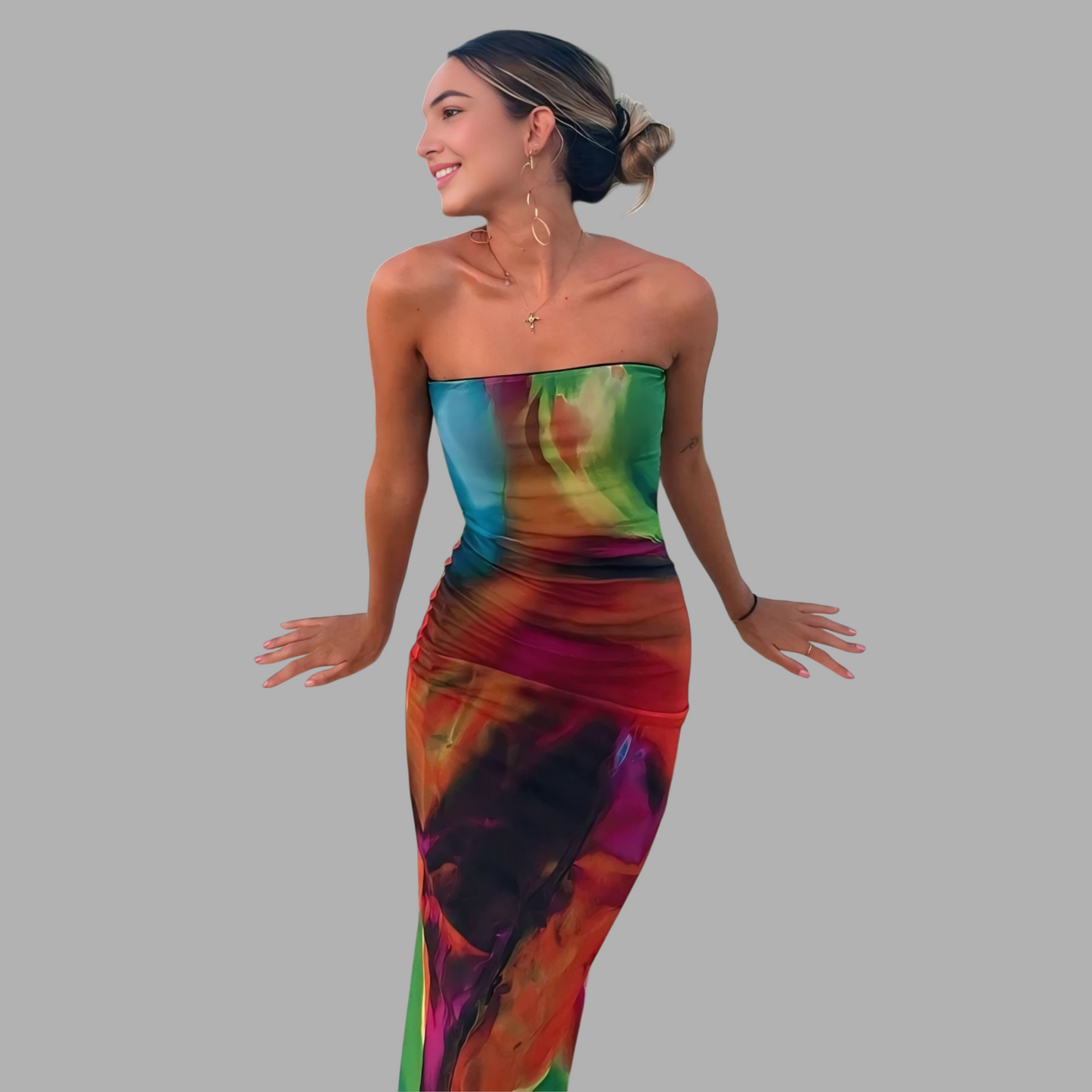 Goddess Glow Slim-Fit Silk Bandeau Dress G2X48R
