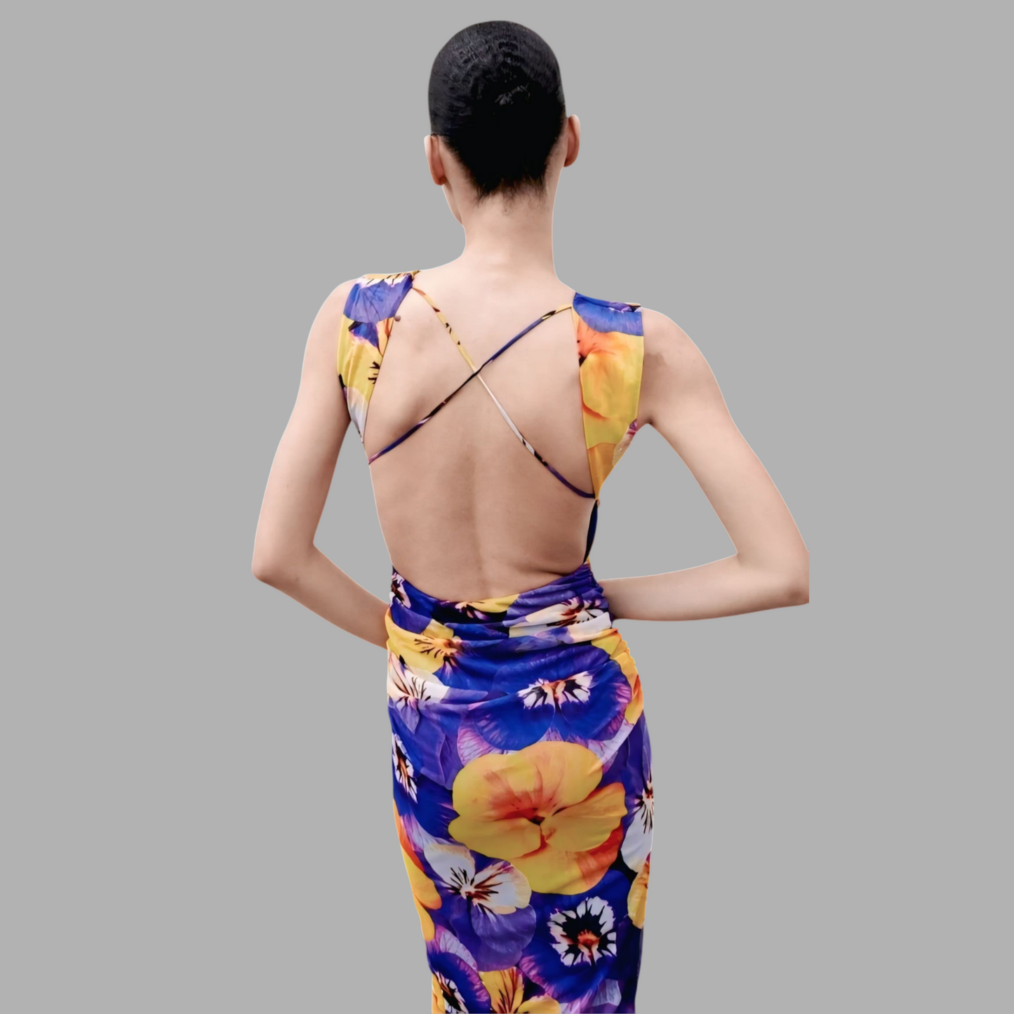 Spring & Summer Backless Silk Net Printed Dress S1R63K