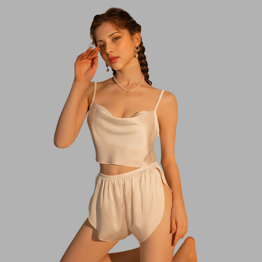 Midnight Charm Off-Shoulder Split Suspender Lounge Set M9K15J