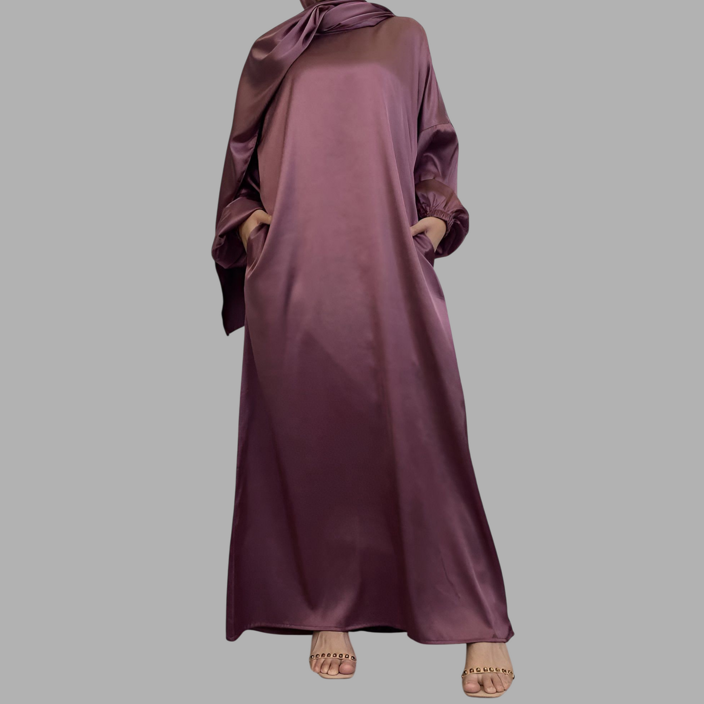 Royal Allure Satin Dress with Matching Headscarf R5C73Q