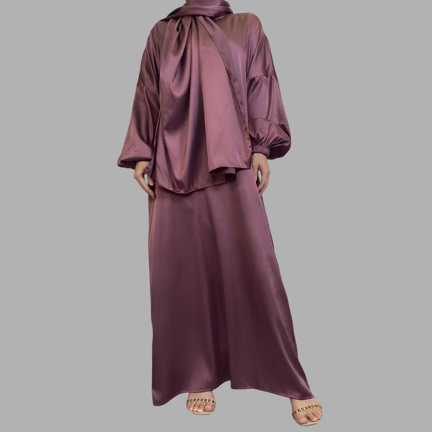 Royal Allure Satin Dress with Matching Headscarf R5C73Q