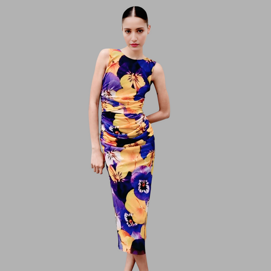 Spring & Summer Backless Silk Net Printed Dress S1R63K