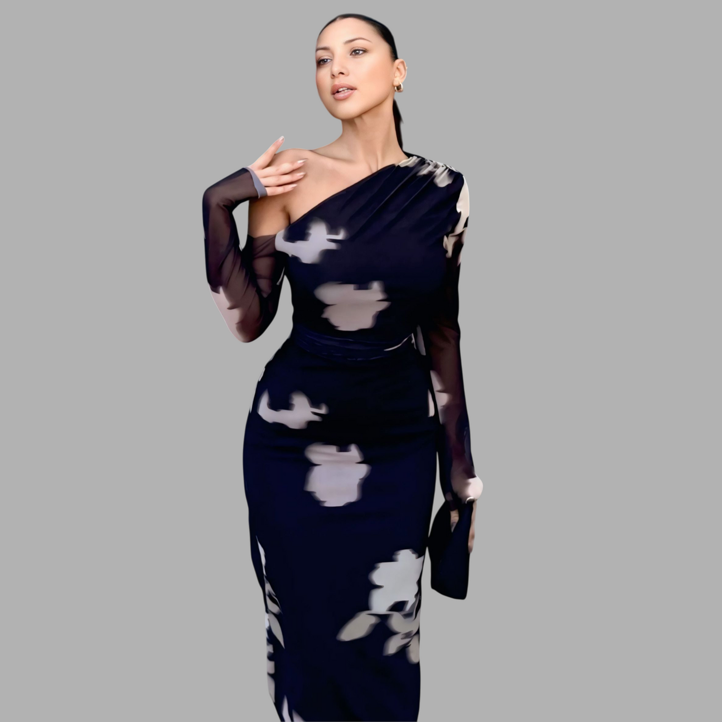 Alluring One-Shoulder dress with Artistic Tulle Accents A8L57X