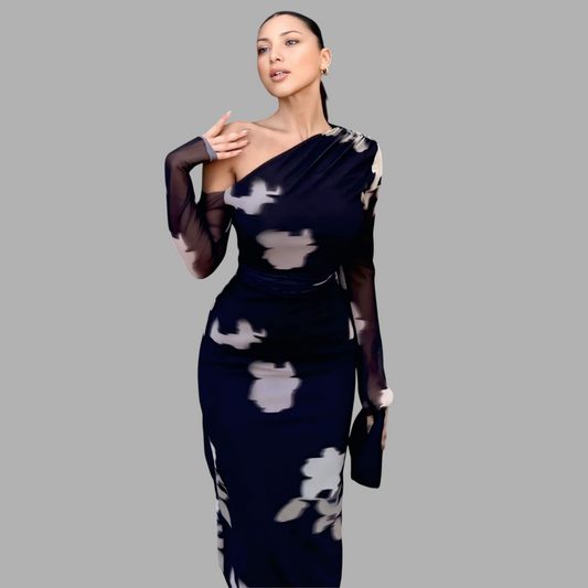 Alluring One-Shoulder dress with Artistic Tulle Accents A8L57X