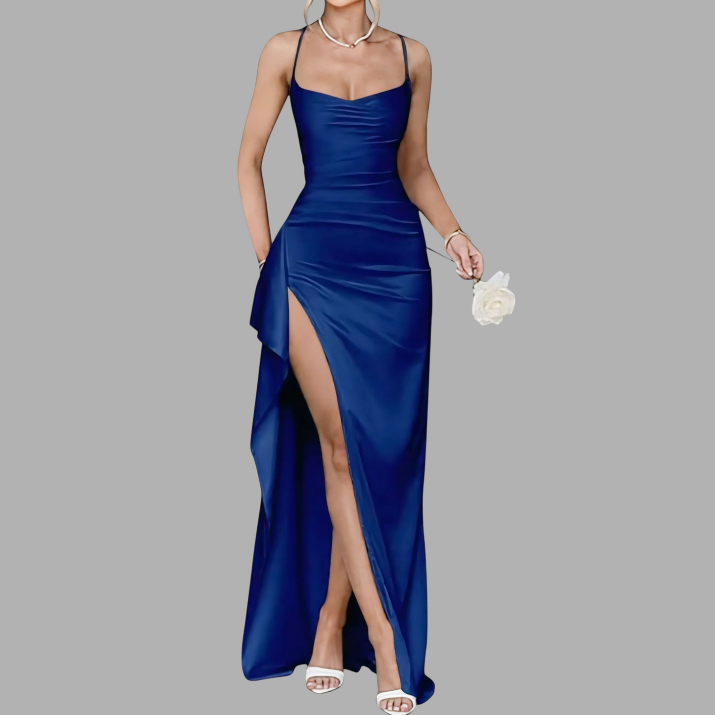 Satin Mermaid Prom Dress with Cowl Neck & Spaghetti Straps SQ9V41