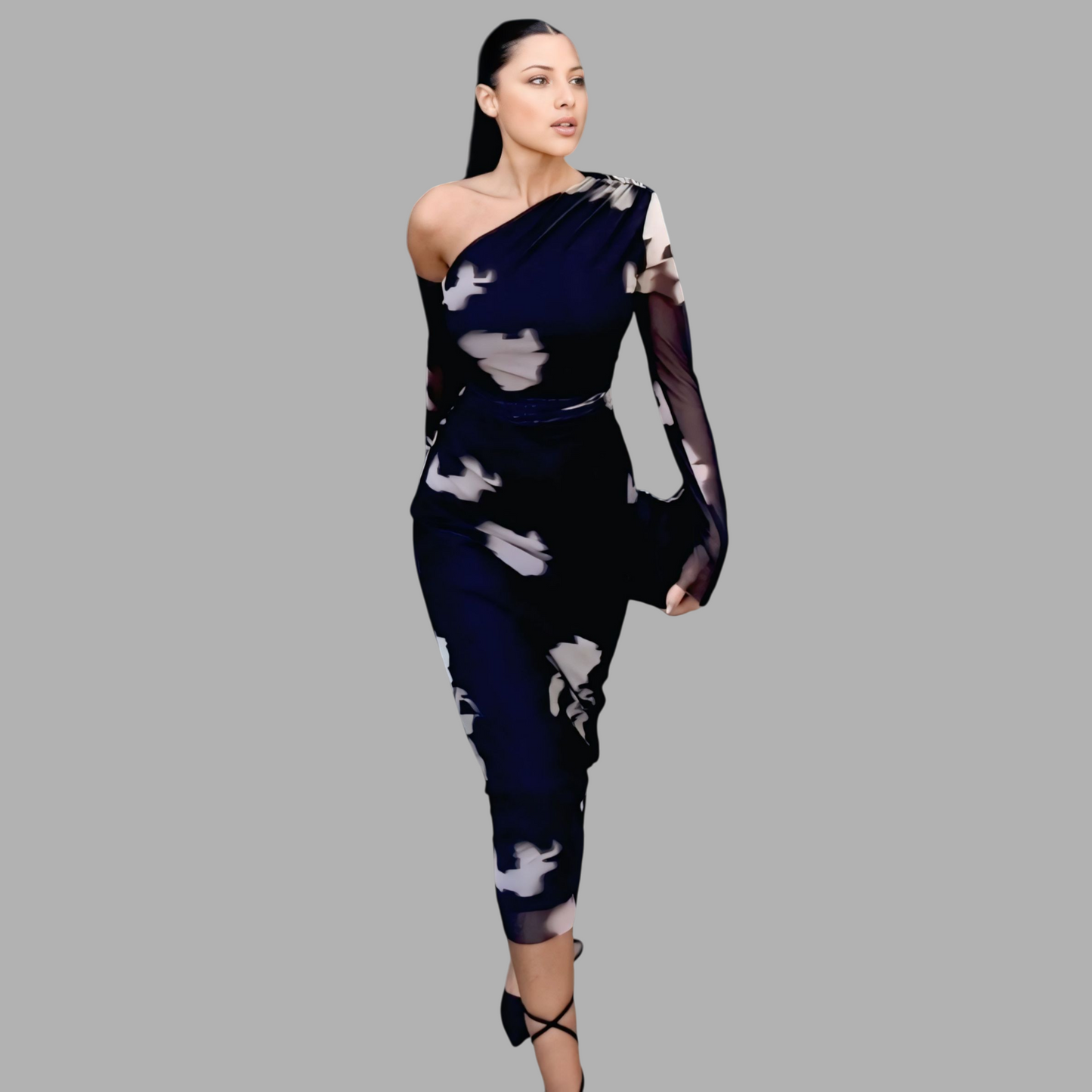 Alluring One-Shoulder dress with Artistic Tulle Accents A8L57X