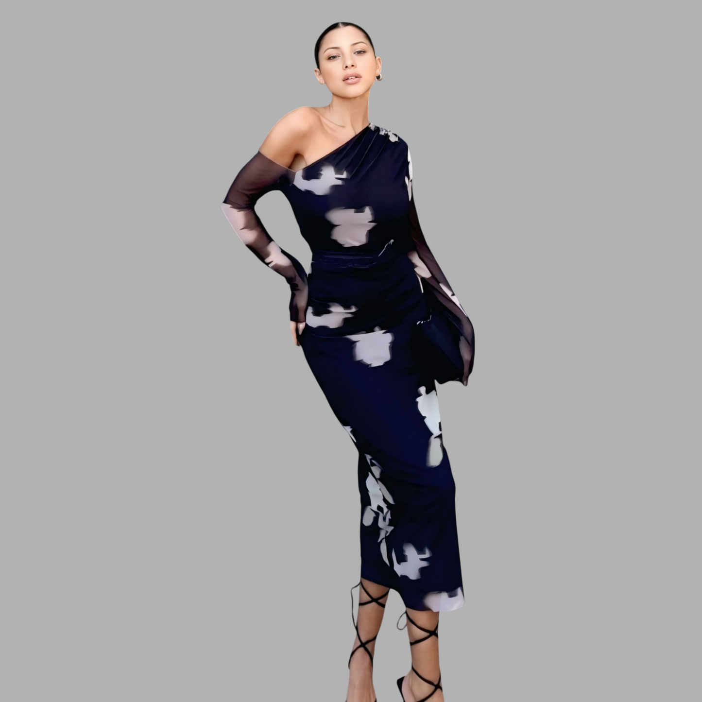 Alluring One-Shoulder dress with Artistic Tulle Accents A8L57X