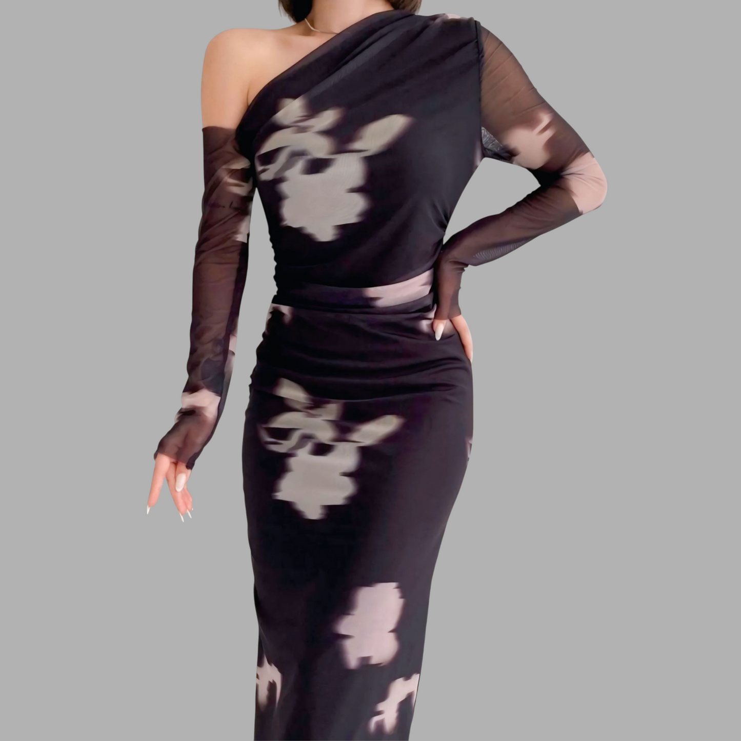 Alluring One-Shoulder dress with Artistic Tulle Accents A8L57X